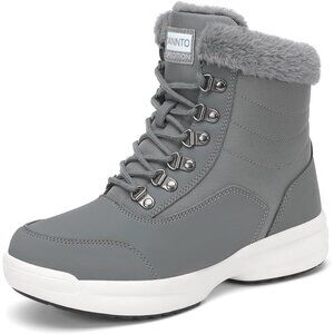 Women's Dark Grey Winter Snow Boots Ladies Warm Fur Lined Ankle Outdoor Booties
